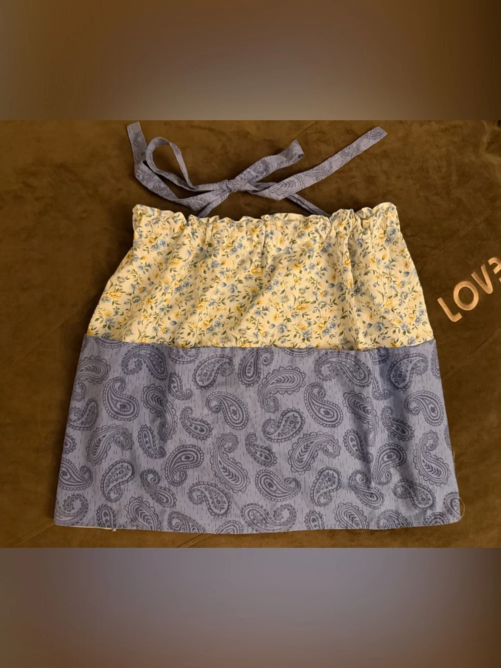 Handmade Yellow Floral & Blue Paisley Tiered apron- perfect bridal shower gift